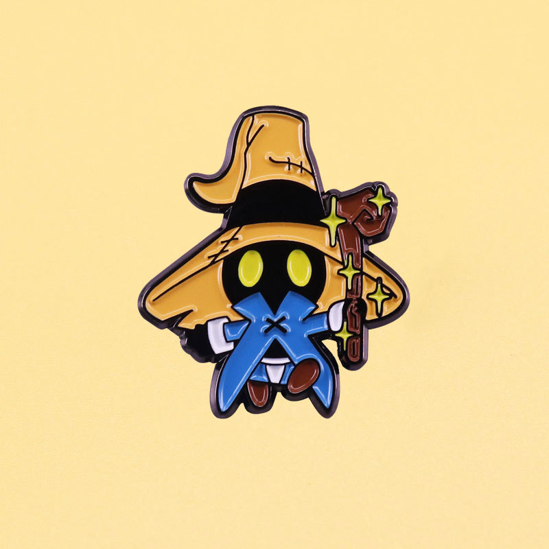 

Cute Final Fantasy Inspired Vivi Magician Enamel Pin Mysterious Witchcraft Black Mage Brooch Video Game Fan Collectable, As picture