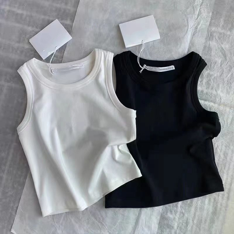Women's Cotton Tank Tops Crop Top Summer With Letter Sport Bra Camis High Quality Cotton Sleeveless Workout Vest Black white