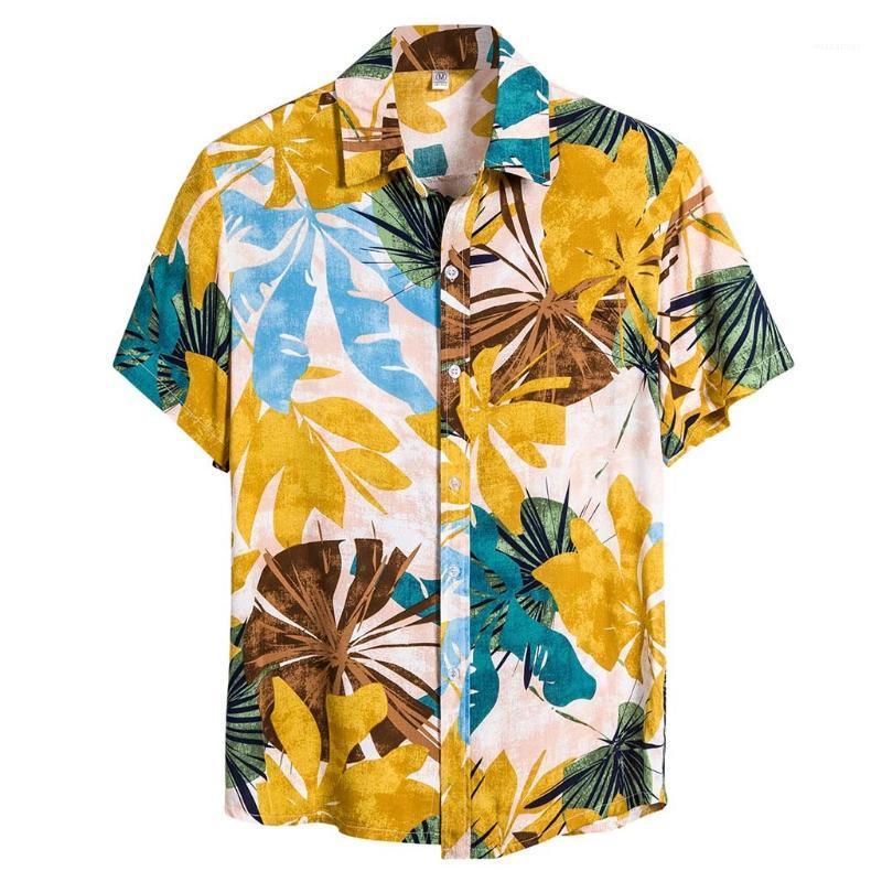 

Men's Casual Shirts 2022 Fashion Regular Fit Mens Cotton Short Sleeve Hawaiian Shirt Summer Floral Men Plus Size S-3XL Vacation Tops, Yellow