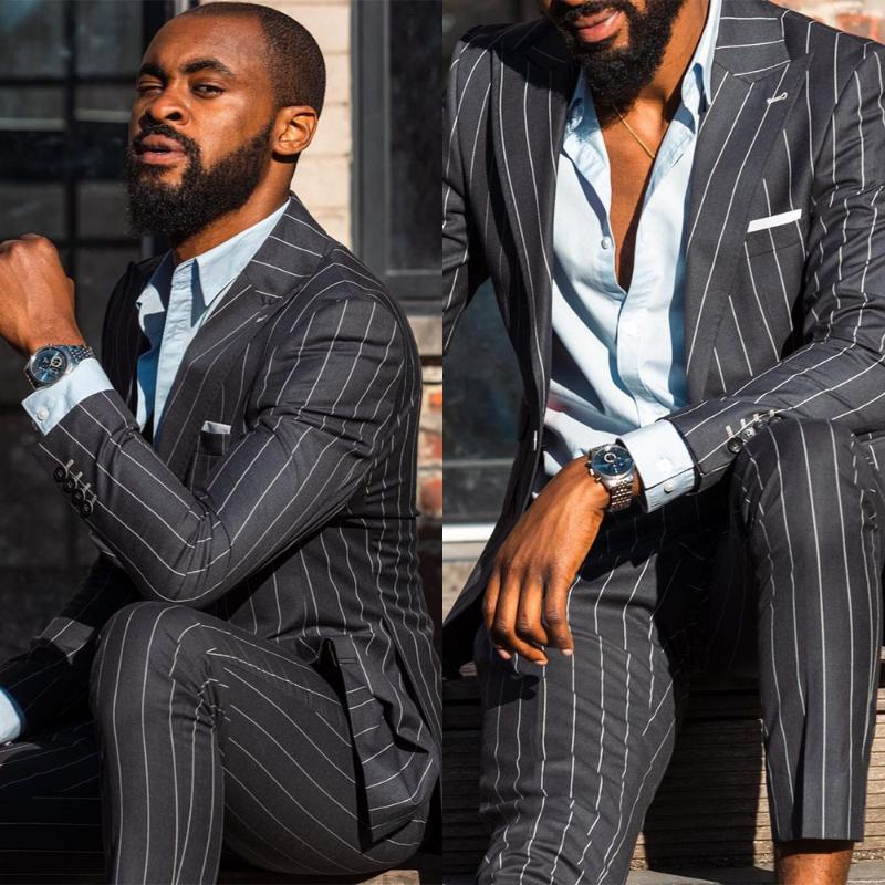 

Men's Suits & Blazers Black White Stripe Men 2 Pieces Blazer Pants Tailored Single Breasted Fashion Formal Business Groom Causal TailoredMen