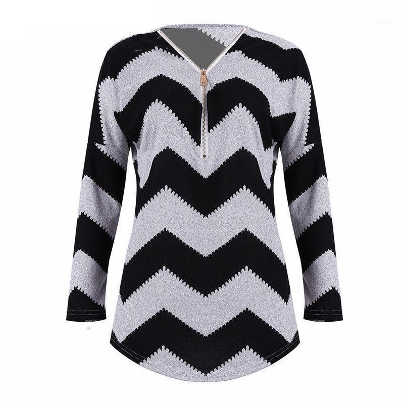 

Women' Blouses & Shirts Women Patchwork Long Sleeve Zipper V Neck Winter Camisa Feminina Jumper Lady Zip Up Baggy Oversized Hem Tops, As pic