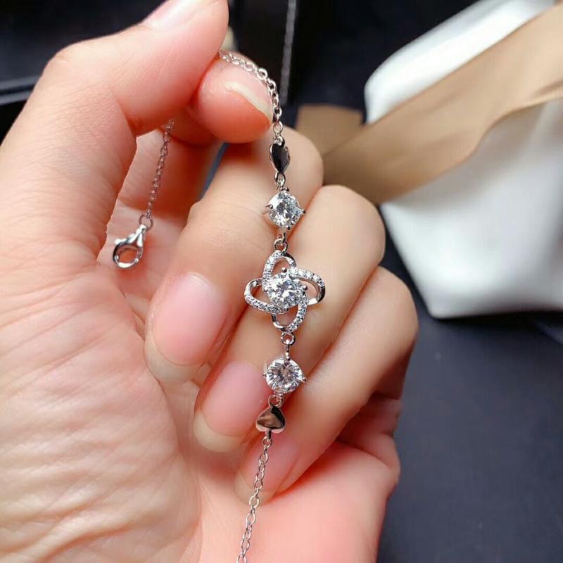 

Tennis Real Moissanite Diamond Flower Bracelet 925 Sterling Silver White Stone Bangle For Women Fine Wedding JewelryTennis
