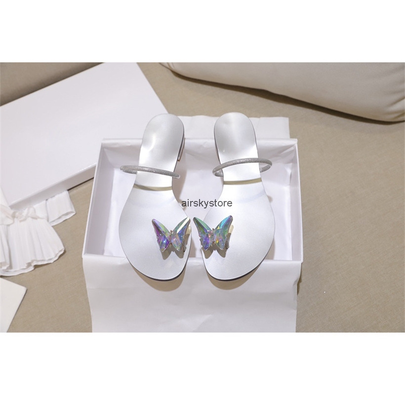 

72% OFF designer slippers Butterfly flat bottomed fairy students versatile flip toe Rhinestone sandals for women, Silver butterfly