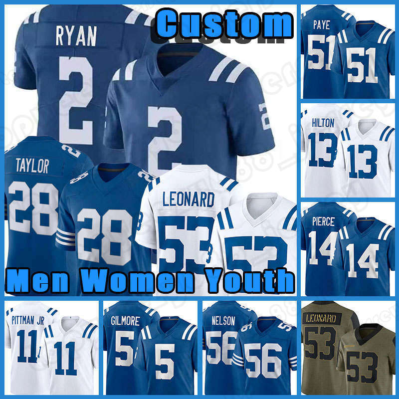 

2 Matt Ryan 53 Darius Leonard Football Jersey Jonathan Taylor Quenton Nelson Michael Pittman Jr Stephon Gilmore Alec Pierce T.Y. Hilton, Custom women(xiaoma)