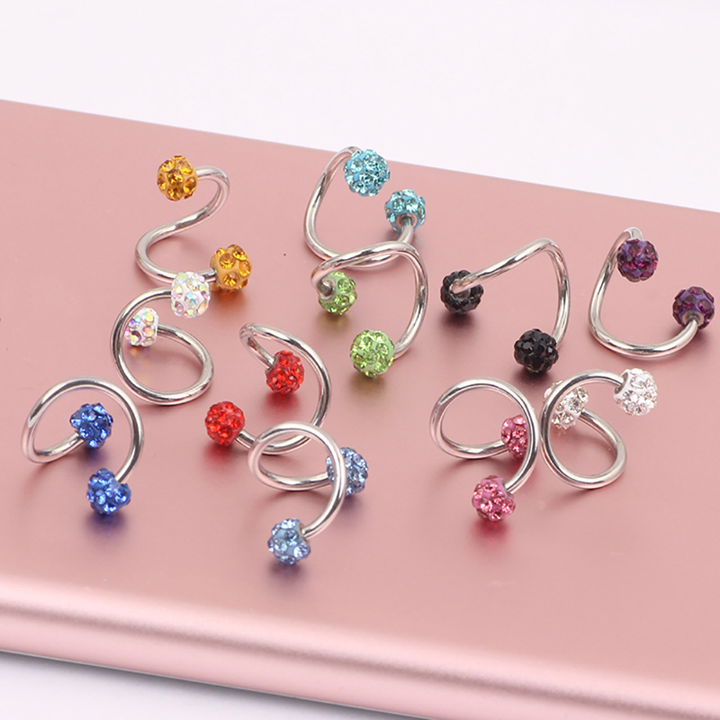 

1 PC Crystal Double Balls Twisted Helix Cartilage Earring Piercing Body Jewelry Gauge Ear Labret Ring Steel 220716