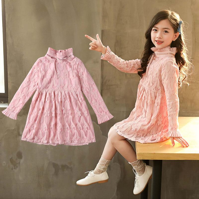 

Girl's Dresses 2022 Spring Autumn/winter/summer Girls Kids Boys Lace High Collar Dress Comfortable Cute Baby Clothes Children Clothing, Pink