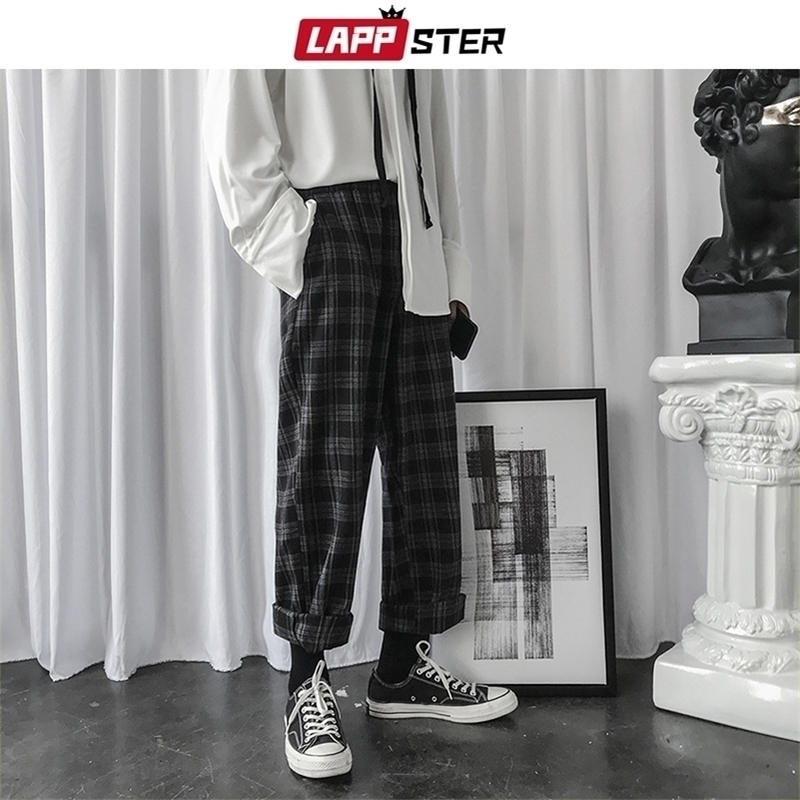 

LAPPSTER Mens Korean Plaid Pants Casual Harem Pants Mens Casual Black Sweatpants Women Chic Harajuku Loose Hip Hop Joggers 201110
