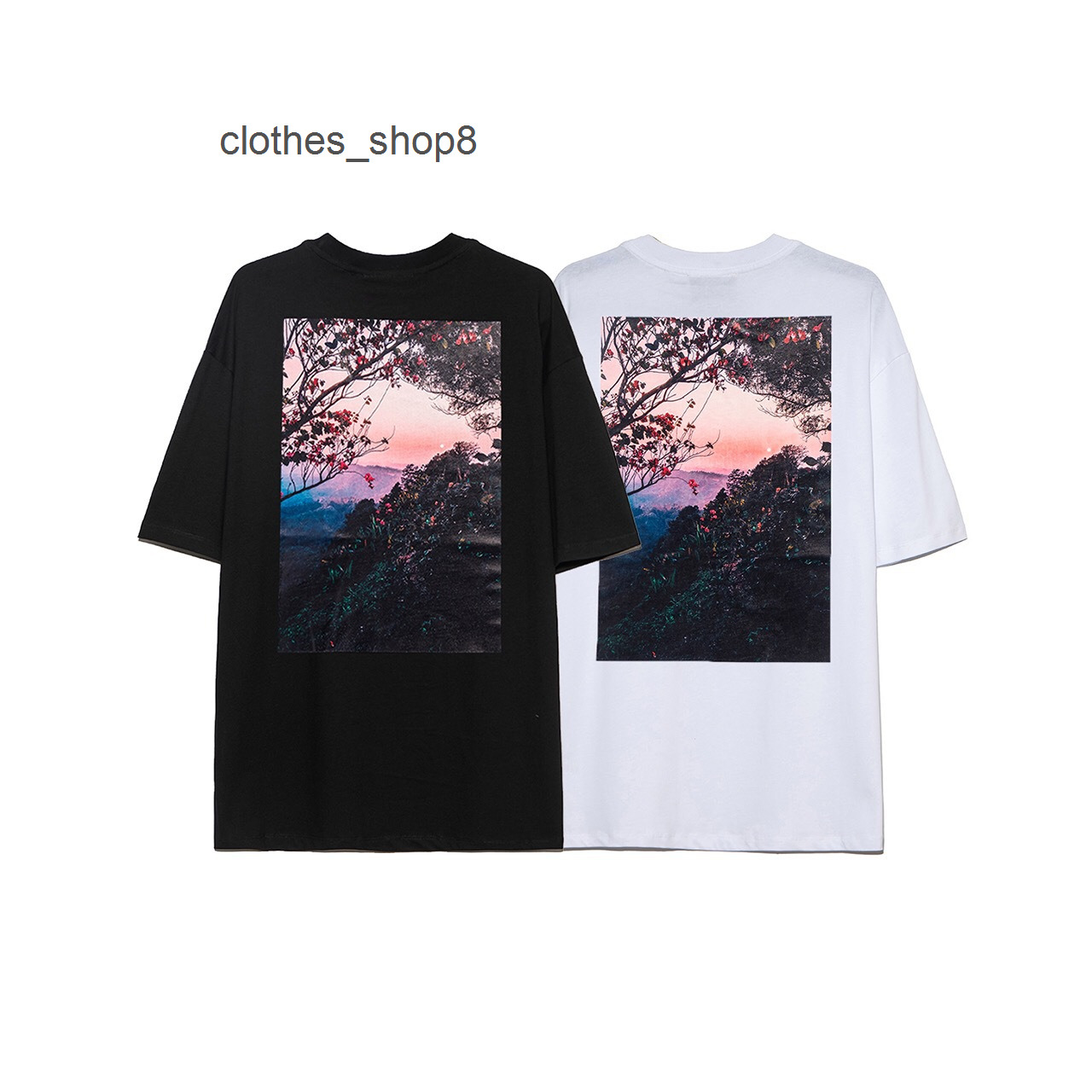 Designer T-shirts Men's Sweaters Fog God of fears essentials double track forest sunset printing tide brand high street couple Short Sleeve T