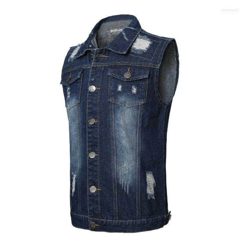 

Men's Vests YuWaiJiaRen Vest Men Summer Casual Mens Denim Vintage Sleeveless Washed Jeans Waistcoat Male Cowboy Ripped Jacket Tank Top Stra2, Blue