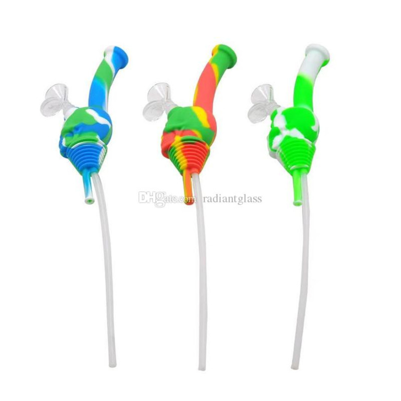 

Creativity design Silicone pipe about 9 inches three styles Personality Portable Tobacco Pipes with glass bowl