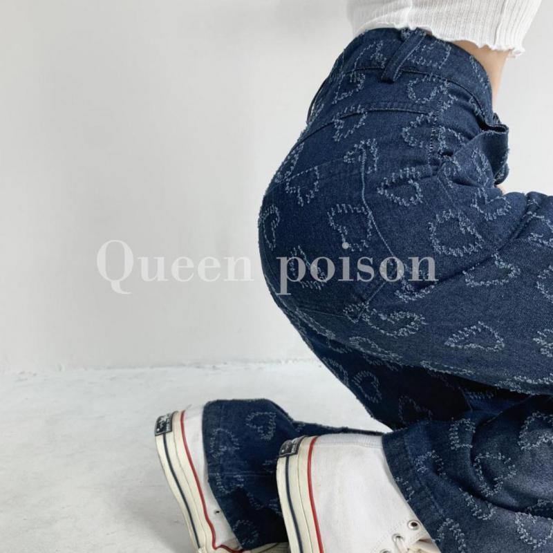

Women' Jeans ZCWXM High Waisted Wide Leg Pants Blue Women Summer Thin Love Printing Full Length 2022 Ins Straight Denim