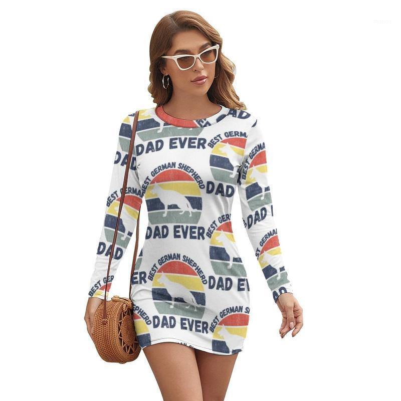 

Casual Dresses German Shepherd Dress Long Sleeve Long-Sleeve Date Bodycon Tight Teen Spandex Vintage One-Piece, White-style1-2