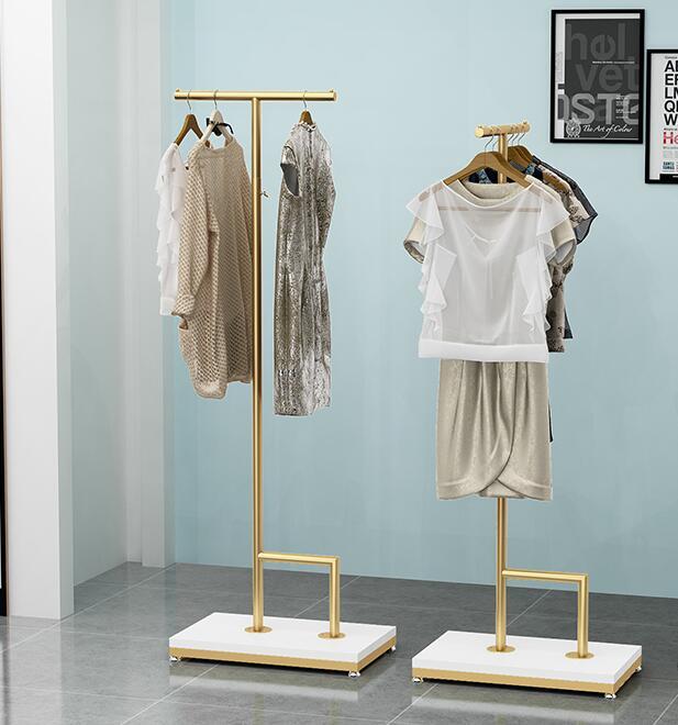 

Hooks & Rails Simple Floor Clothing Store Display Rack Women's Web Celebrity Shelf Metal Gold Clothes Station Window Hange