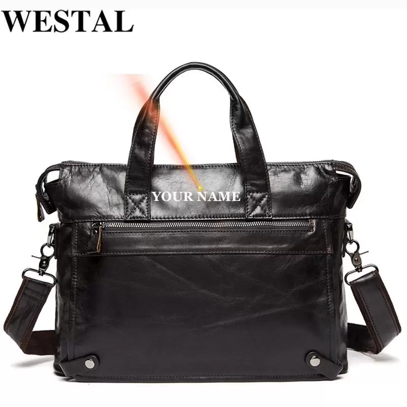 

Briefcases WESTAL Men's Business Bags For Men Bag Genuine Leather 14 Laptop Lawyer Messenger Briefcase Male 903