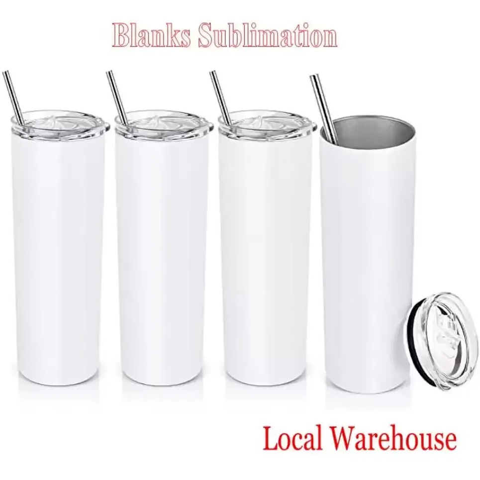 

STRAIGHT US Stock 20oz Sublimation Blanks Tumblers With Straw Stainless Steel Water Bottles Double Insulated Cups Mugs sxmy25, White