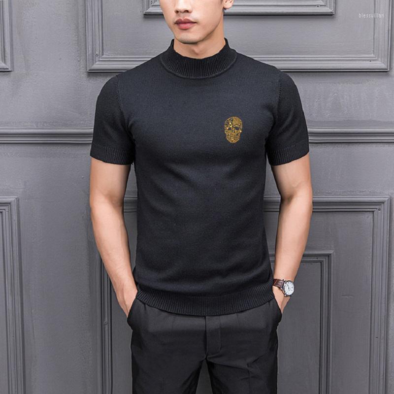 

Men's T-Shirts Pure Color Drilling Skull Style Trendy Youth Knitted Tops Slim Oversized Men's T-Shirt Sweater WarmMen's Bles22, As shown asian size