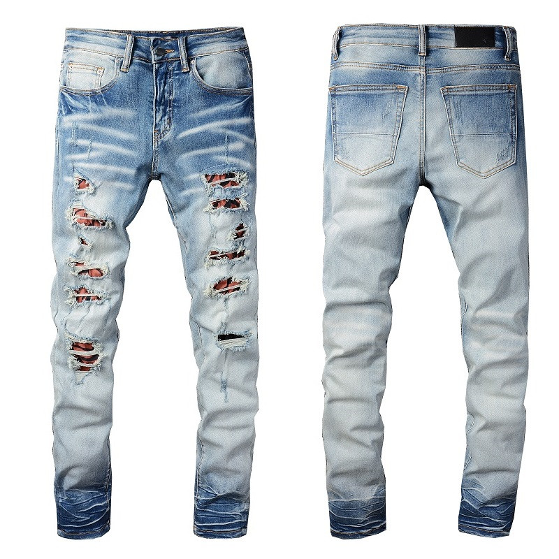 

Mens Jeans Knee Ripped Slim Fit Skinny For Guys Wearing Biker Baggy Denim Stretch Distressed Motorcycle Male Fit Trendy Long Straight Zipper With Hole Patches Blue, 834