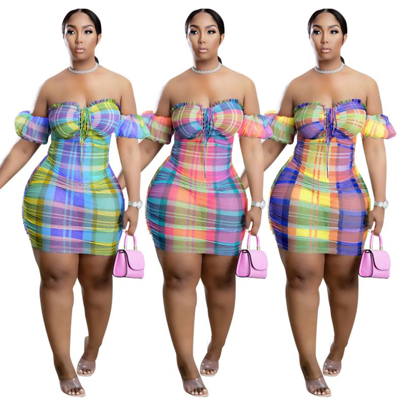 

Casual Dresses Summer Dress Women Sexy Off Shoulder Striped Plaid Print Mini A Line Party VestidosCasual, Pink