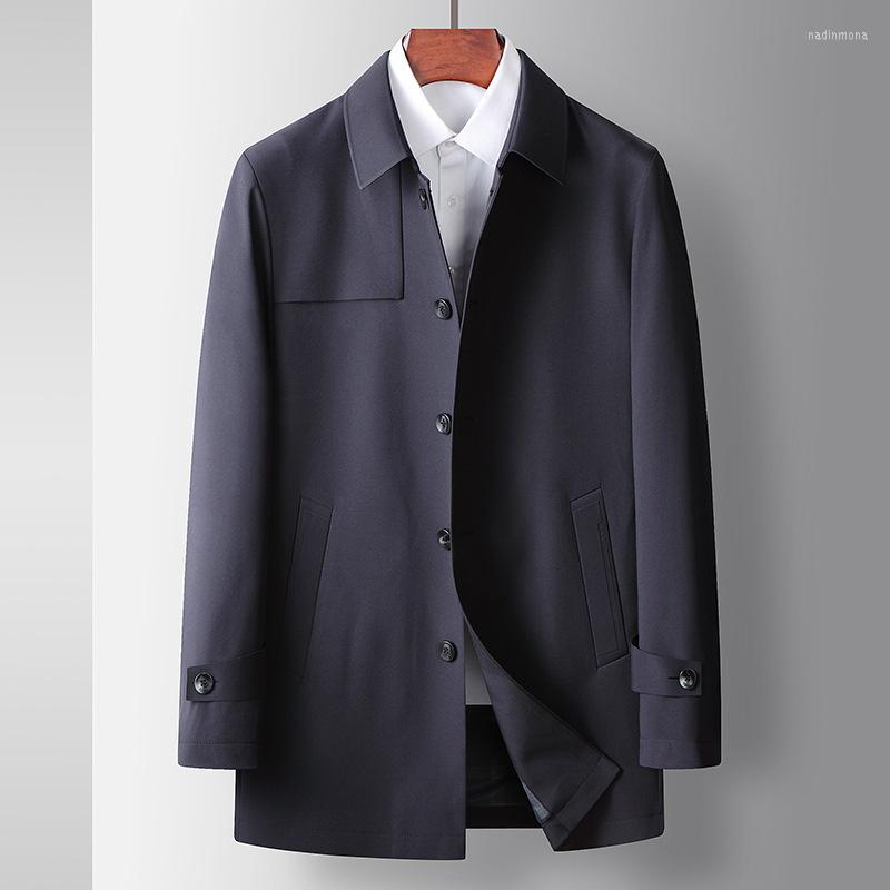 

Men's Trench Coats Quality Business Casual Coat Mens Light Luxury Single-Breasted Windbreaker Men Clothing 2022 Mid-Length Solid OuterwearMe, Navy blue