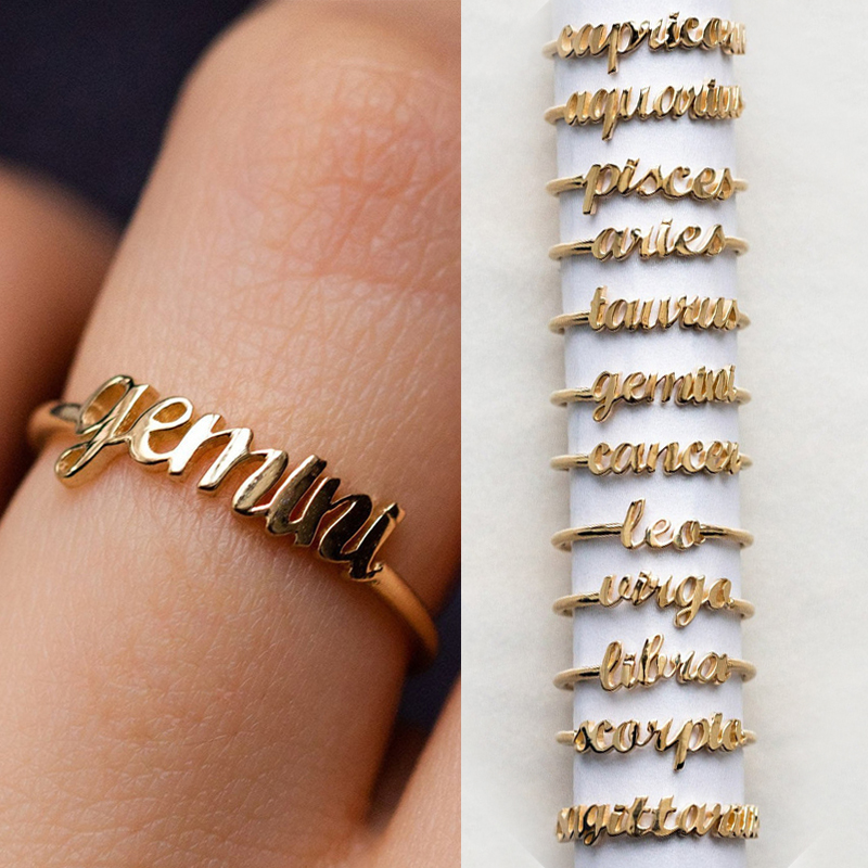 

12 Zodiac Ring Aries Taurus Gemini Cancer Virgo Libra Scorpio Sagittarius Astrology Letter Rings 12 Constellation Jewelry Gift