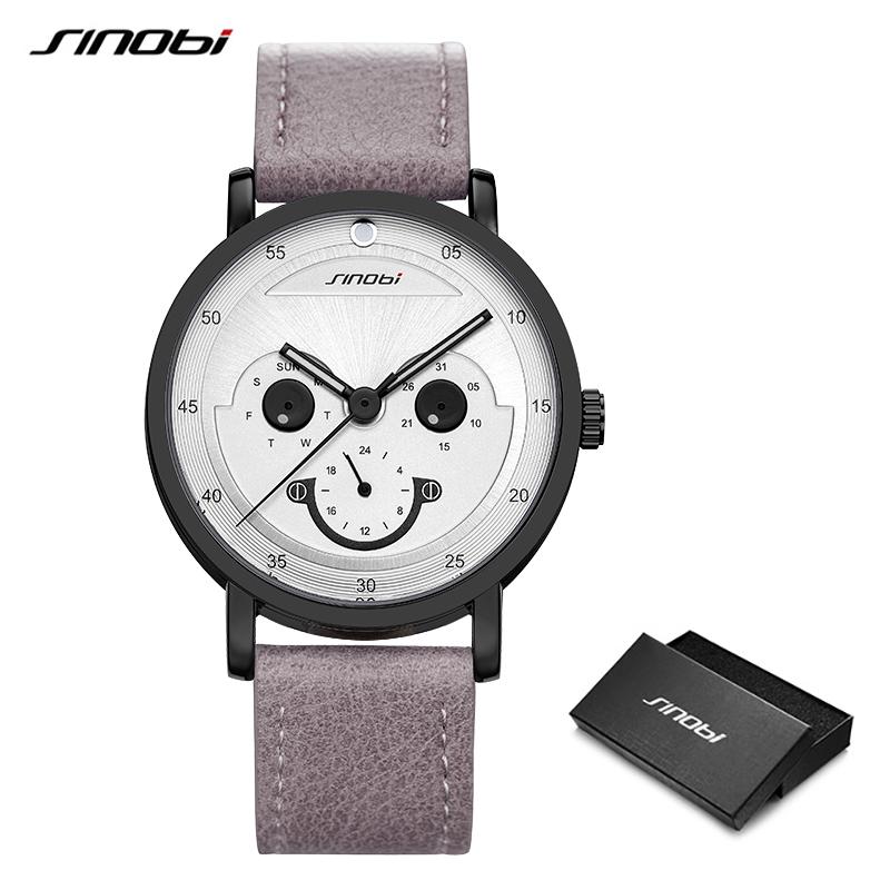 

SINOBI Men Watches Monkey Face Creative Fashion Casual Genuine Leather Watch Date Week Sports Analog Quartz, Color 1