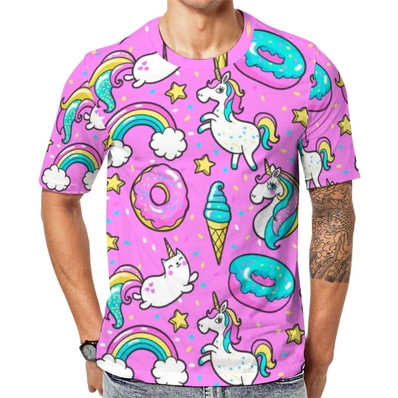 

Men' T-Shirts Cute Doughnut T-Shirt Couple Rainbow UnicornIce Fun Summer Hip Hop Tees Short Sleeve Pattern Plus Size ClothingMen' Men'sMen, Style-14