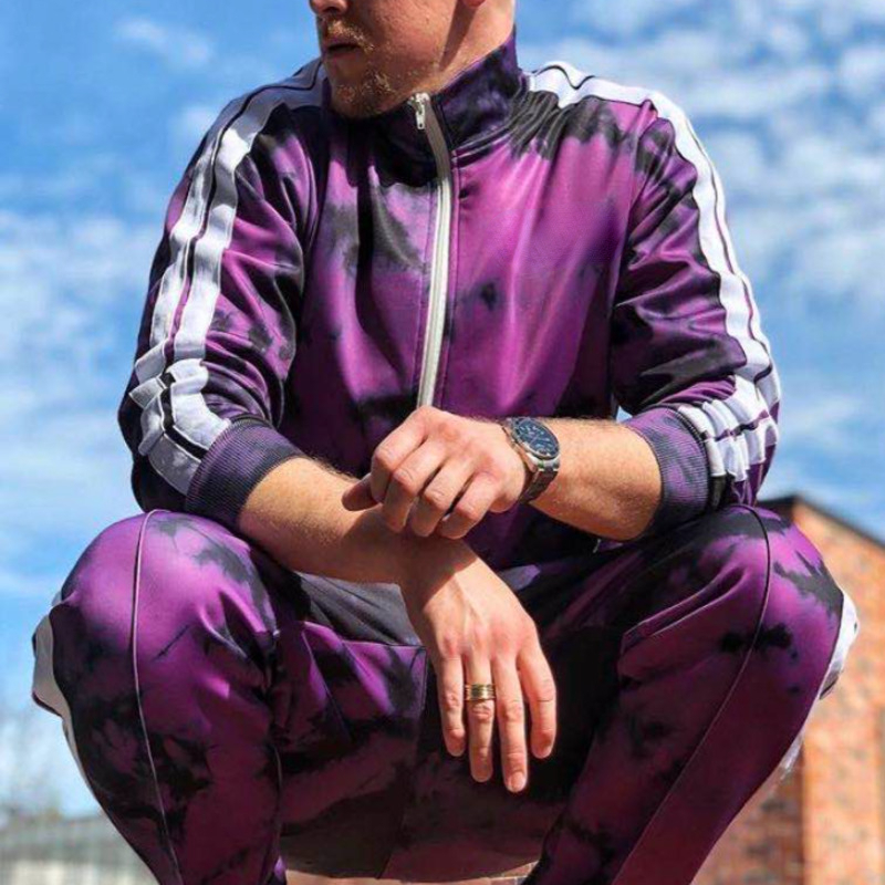 

High Version Pa 22 lm Mens Suit Street Style Jacket Pants Two Piece set Tie Dye Print Zip Jackets Sweatpants Hip Hop Casual Sportswear suits, Silver
