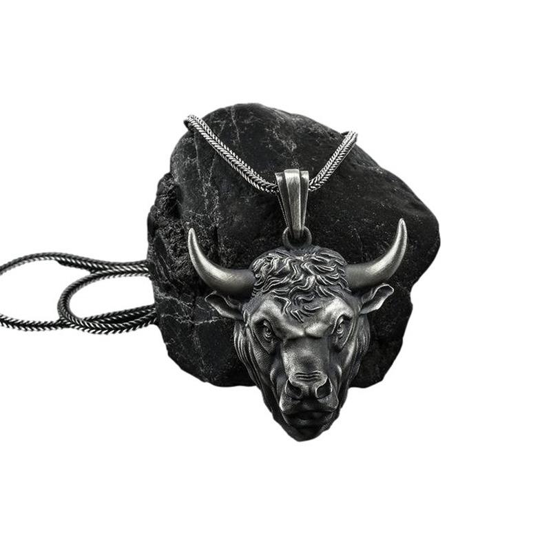 

Pendant Necklaces Domineering Bull Head Hip Hop Animal In Sterling SilverPendant