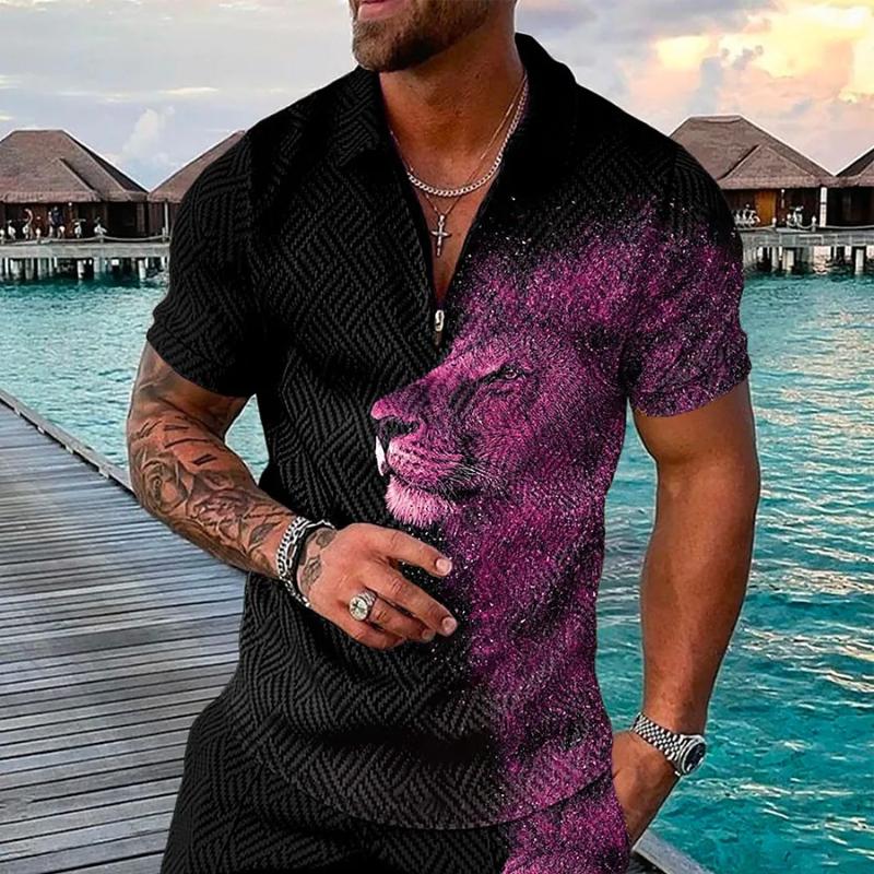 

Men' Polos Summer Mens Shirt Short Sleeve Business T Print Slim Zipper Clothing 2022 Streetwear Casual Fashion Men TopMen' Men'sMen, Blue