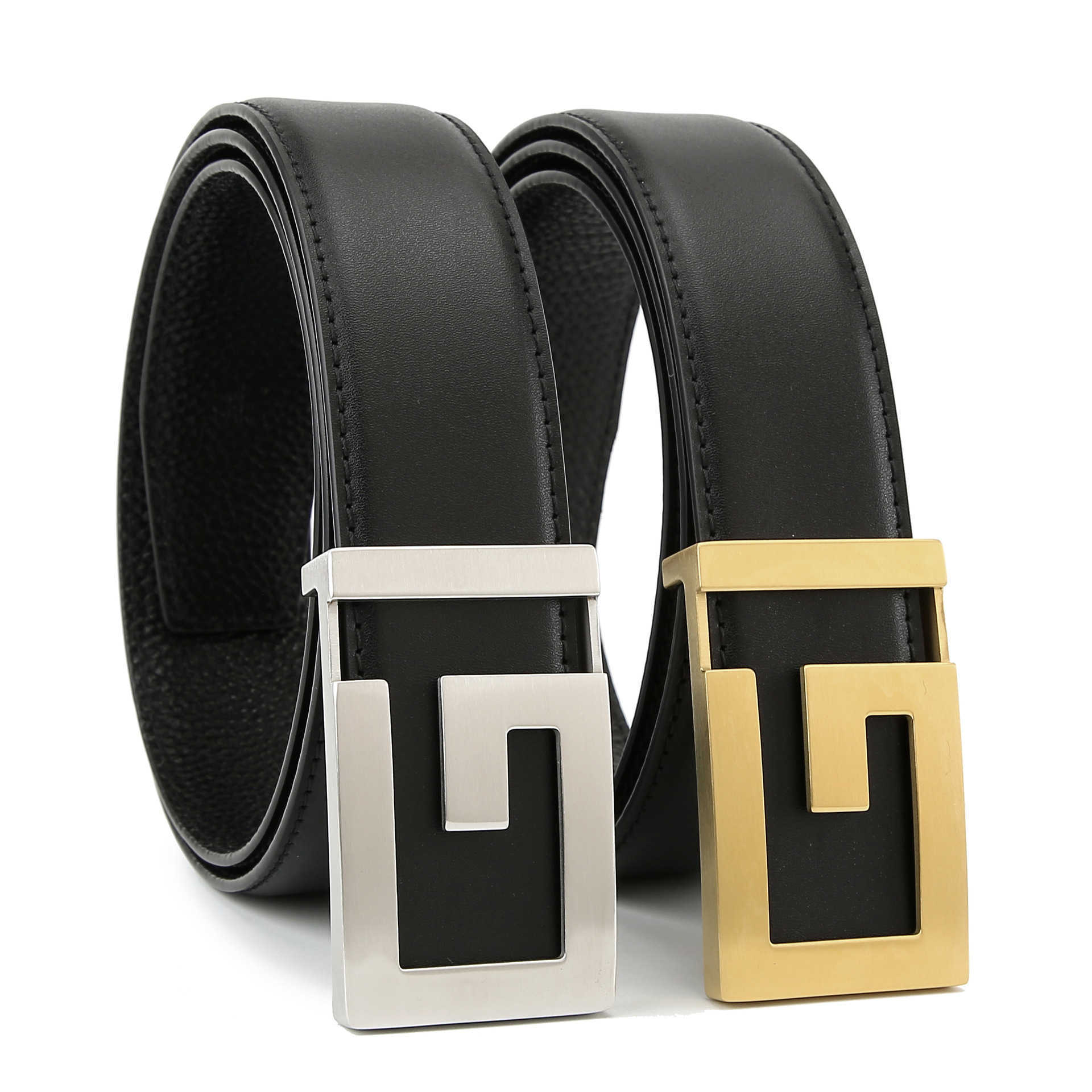 

3.8 Wide Stainless Steel Belt Men's Leather Korean Fashion Casual Trouser Belts Business Suit Leathers Belt Men, Black
