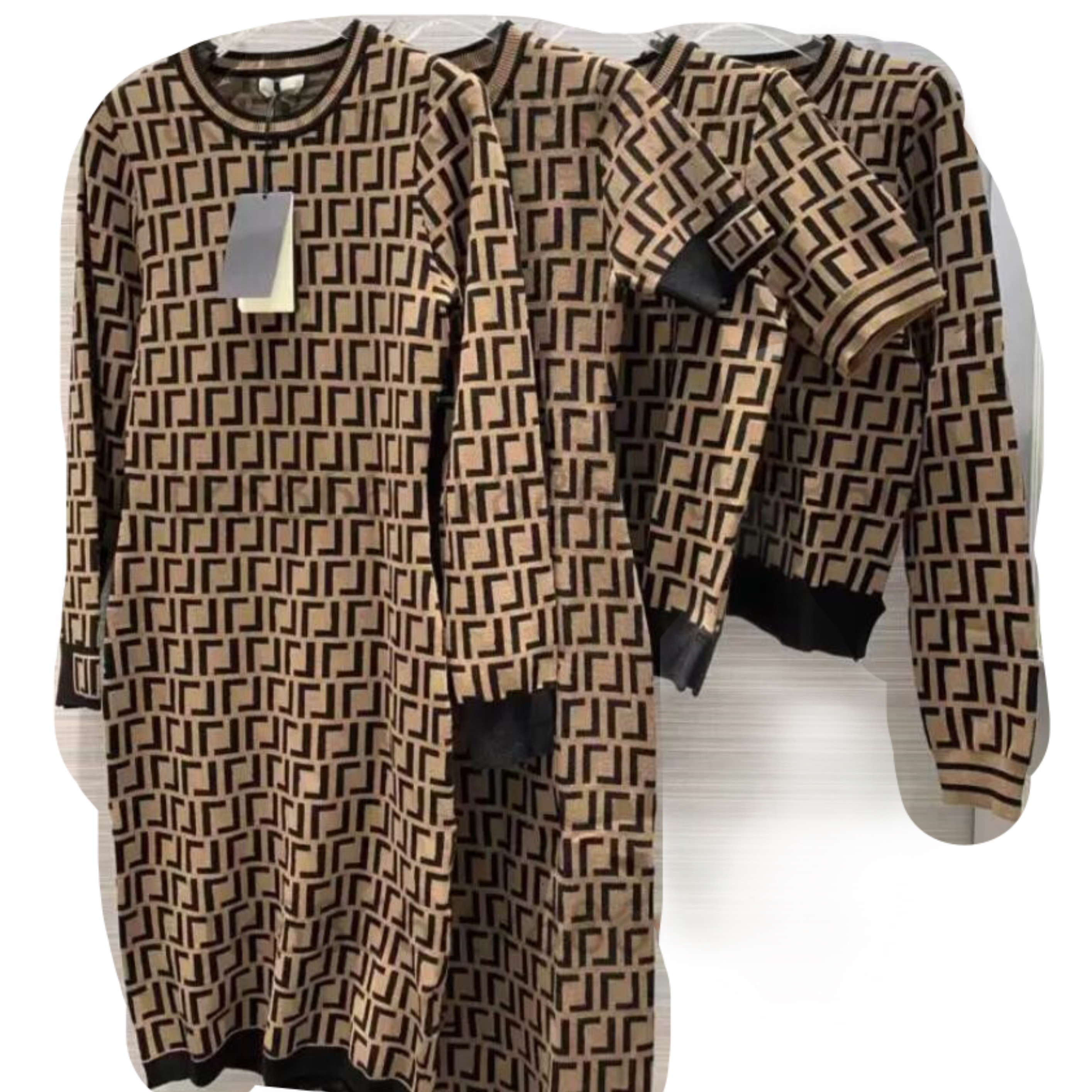 

Women Casual Dresses Classic vintage Knit Dress Fashion designer clothes full letter Luxurious senior short sleeves Long sleeve 5 kinds of, Brown