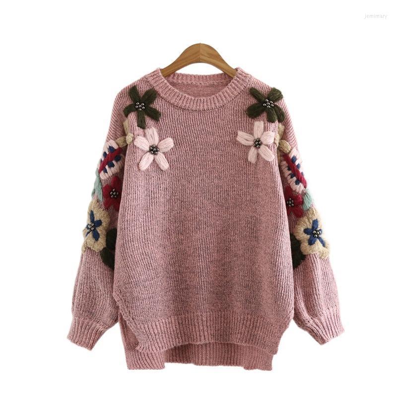 

Women's Sweaters Style Retro Knitted O-Neck Flower Embroidery Long Sleeved Sweater 2022 Winter Jacquard Pullover 2058428Women's Jemi22, Gray