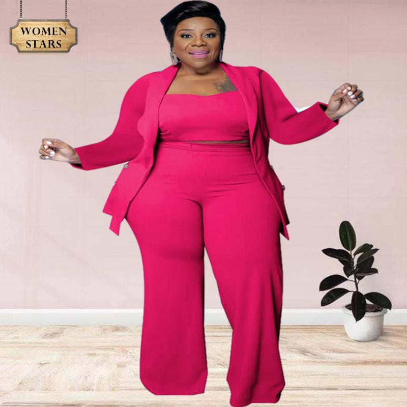 

Women's Plus Size Tracksuits 3 Piece Set Tracksuit Women Coat Vsest Pants Sets Long Sleeve Fall Clothes Fashion Steetwear Wholesale Drop, Pink