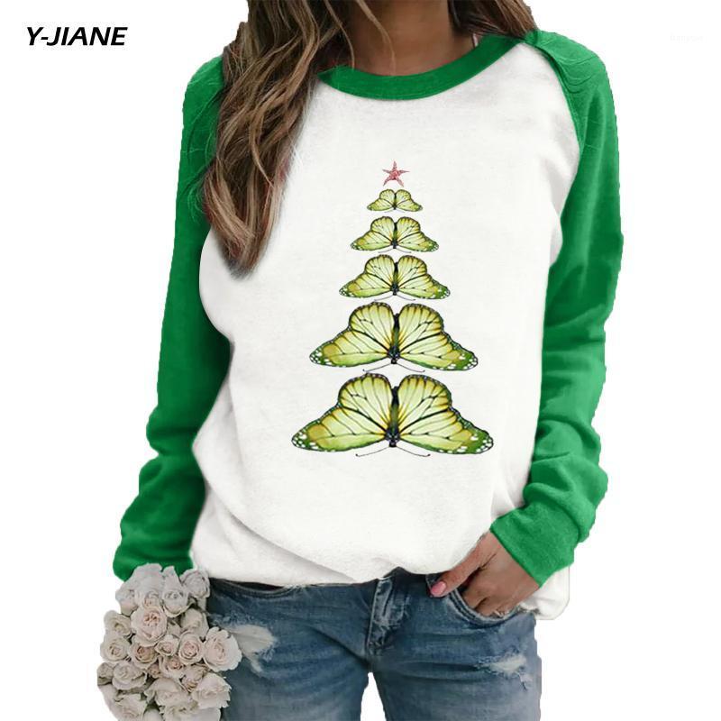 

Christmas Sweatshirt Women Fashion Butterfly Tree Print Hoodie Tops Plus Size Winter Clothes Sudadera Mujer #G3 Women' Hoodies, Green