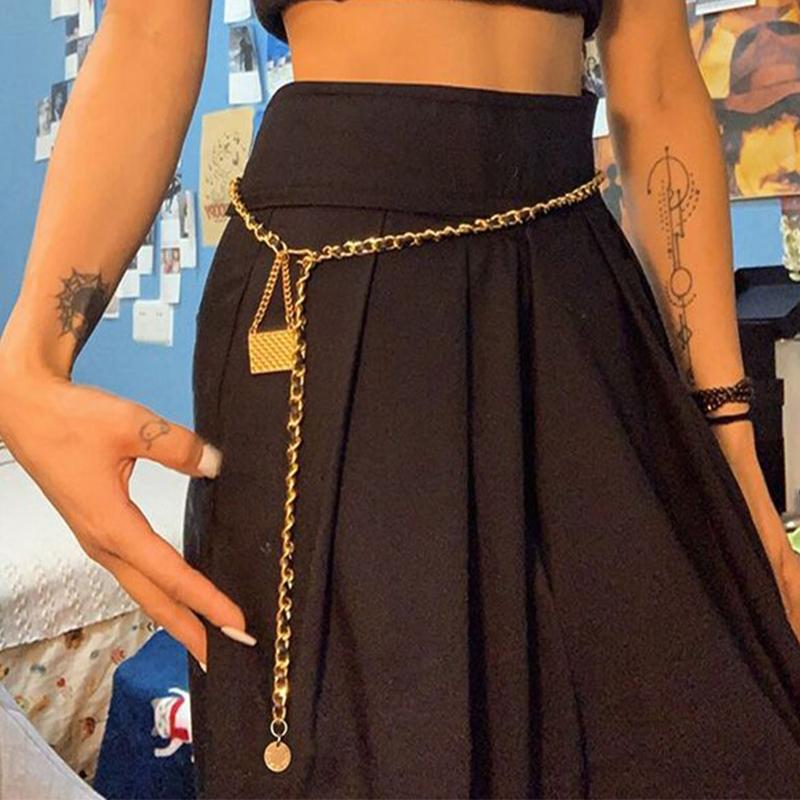 

Belts Metal Gold Chain For Women Waist Mini Bag Accessories Dress Jeans Ketting Riem Belt Luxury Female Designer Thin WaistbandBelts, Black