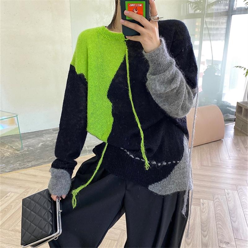 

Women's Sweaters Loose Mohair Sweater Women Fall Korean Style O-neck Hit Color Long Sleeve Pullovers Female Fashion Casual Soft Lady Jumpers, White;black