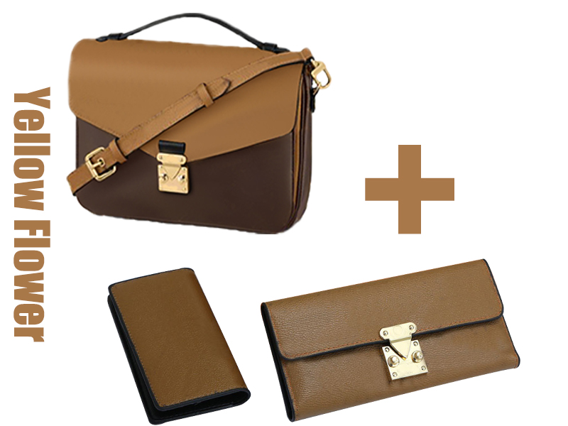 

2pcs Designer Luxury Bag Wallets High-quality Women Credit Card Holder Bags Fashion Long Wallets Purse And Classic Yellow Flower Totes