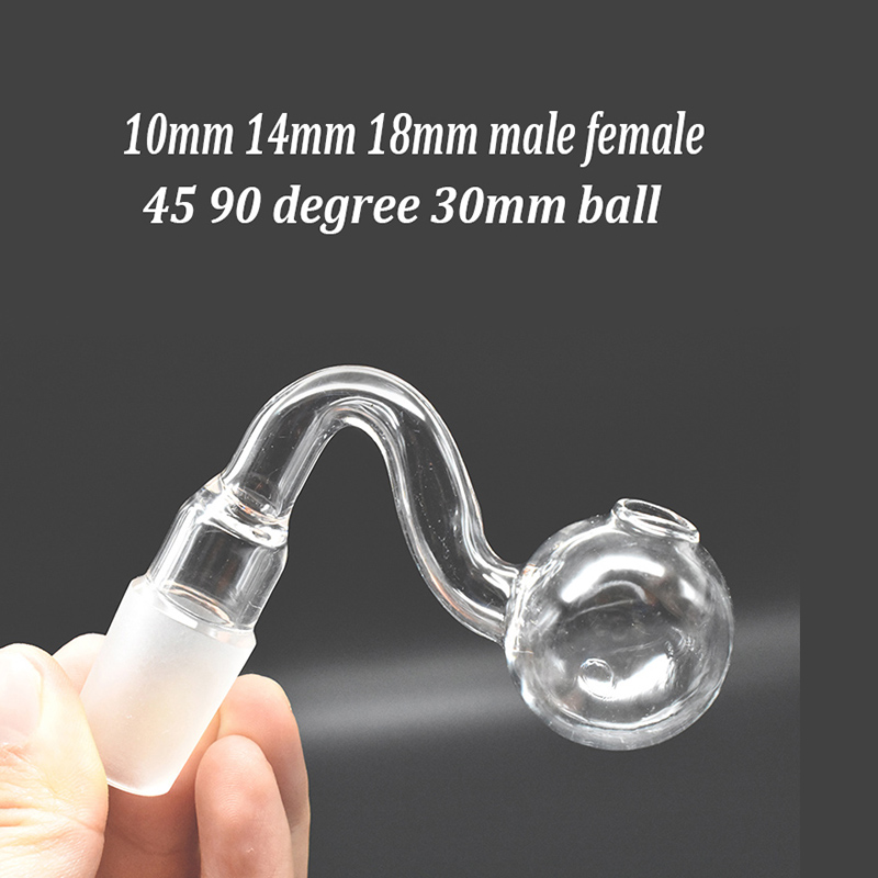 

High Quality Curved Hookah Accessories Thick Pyrex Glass Oil Burner Pipe 10mm 14mm 18mm Male Female Joint Glass Oil Bowl for Dab Rig Bong