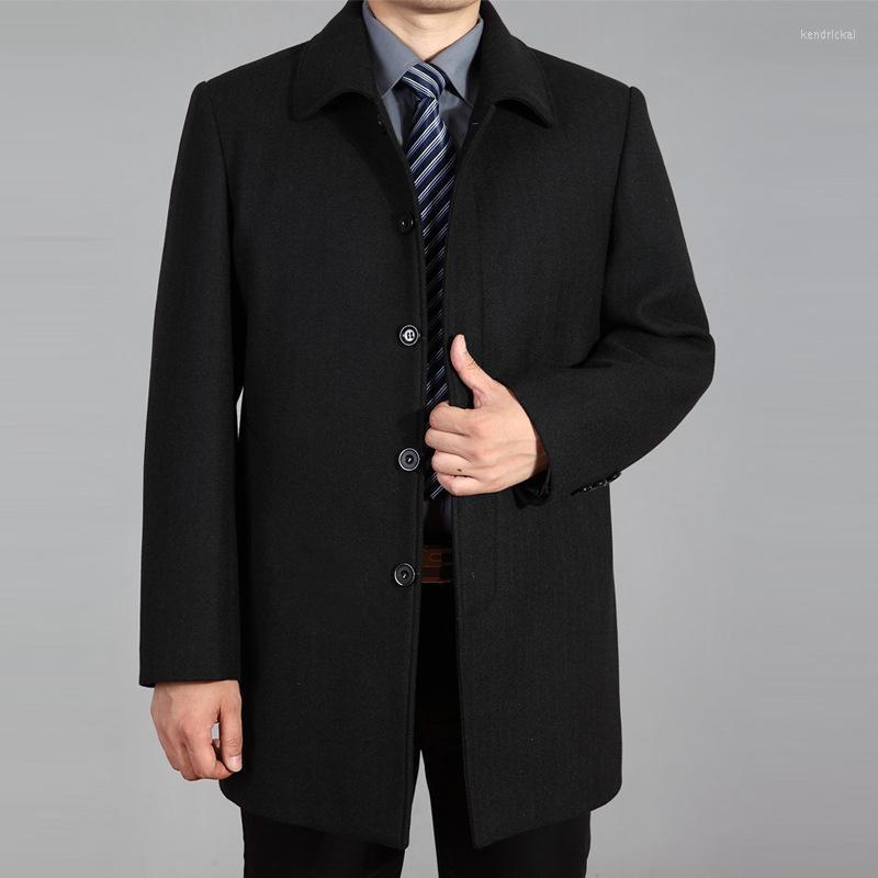 

Men' Wool & Blends Casual Fashion Long Blend Mens Coat Sleeve Turn Down Collar Men Jacket Slim Solid Korean Male Kend22, Black