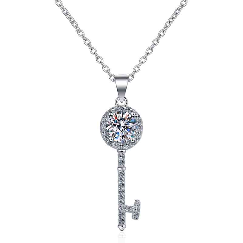 

Passed Diamond Test Moissanite 925 Sterling Silver Key Simple Clavicle Chain Pendant Necklace Women Fashion Cute Jewelry 05-1ct