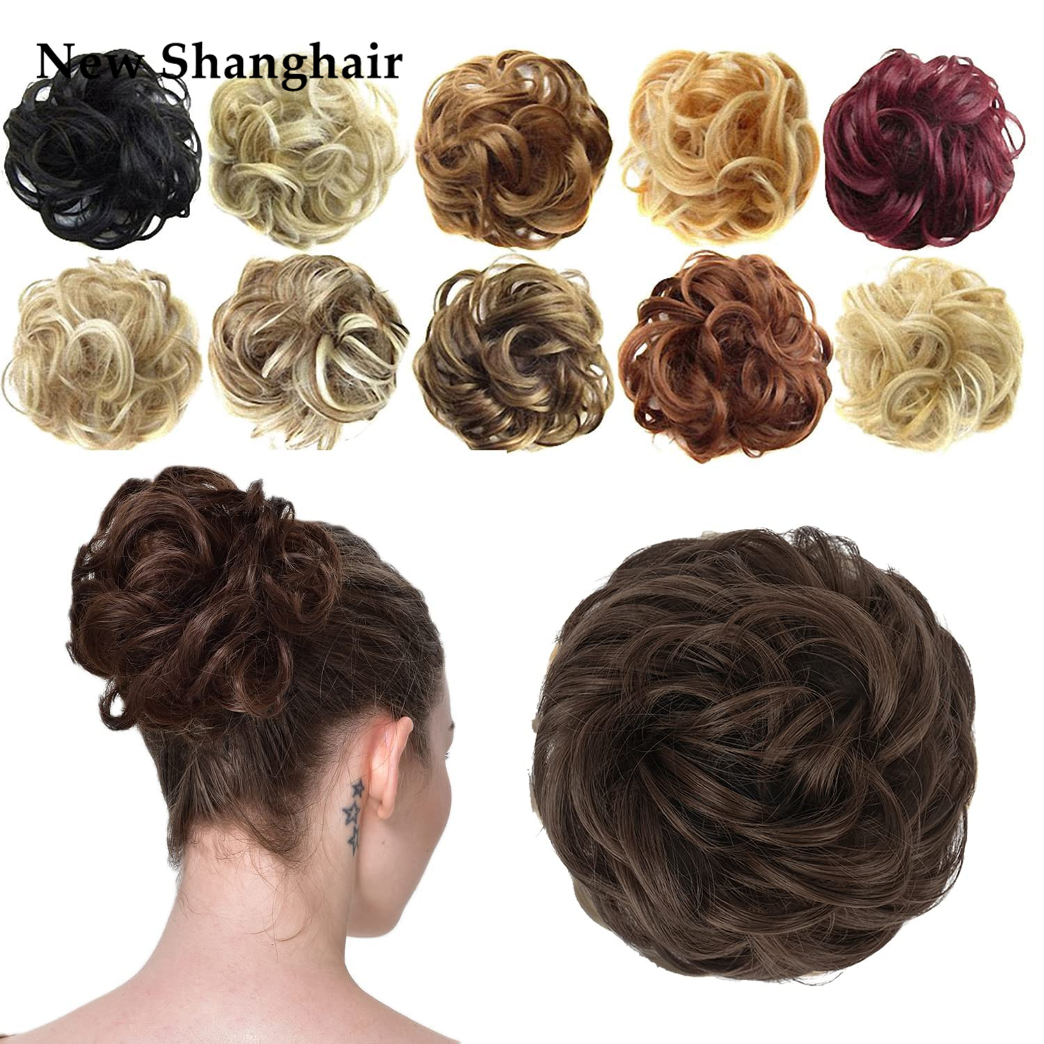 

Messy Synthetic Hair Bun Scrunchy Donut Wavy Updo Elastic Scrunchies Pieces Bridal Hairpiece Easy Updo For Women Kids BS14, 350m33