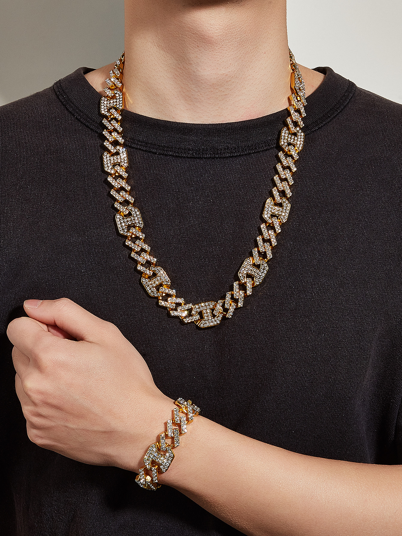 Mens Iced out Necklace Bracelet Bangle set For Women S Thick Heavy Bling Miami Cuban Link Chain Hip Hop Rapper Luxury Jewelry-image-511601322