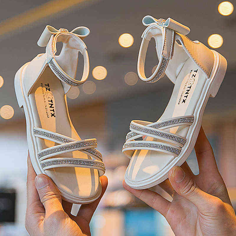 

Children's Sandals Summer Girls' Shoes Soft Bottom Casual Princess Sandals Fasion Beach Shoes with Bow Flat Sandals G220418, Beige