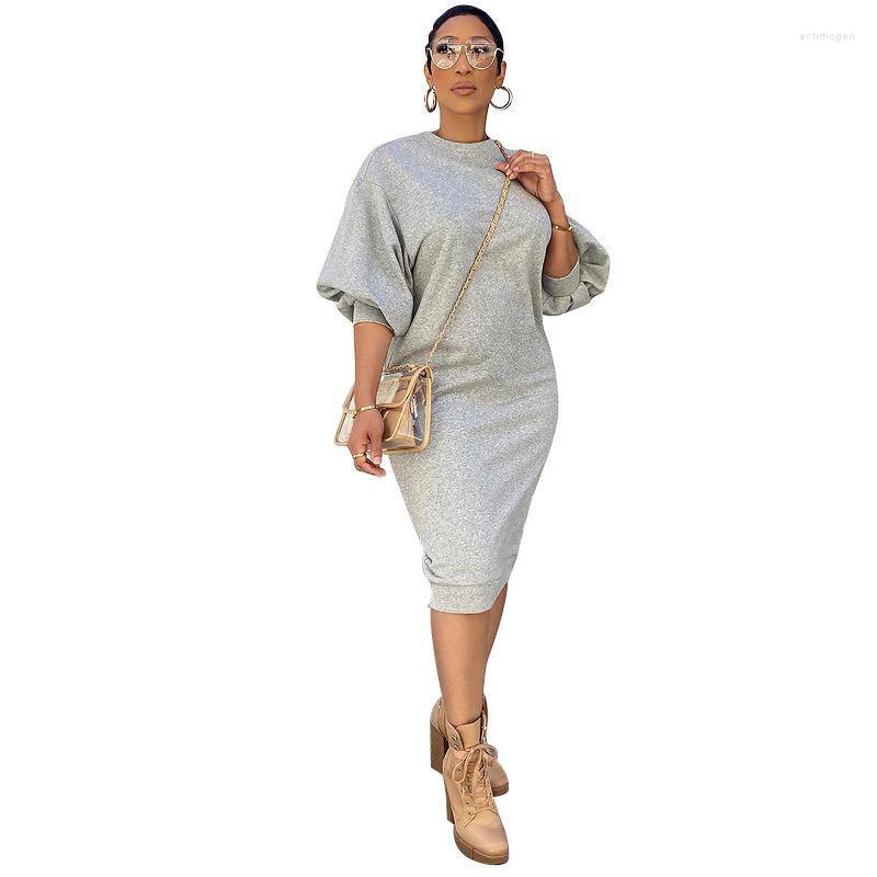 

Plus Size Dresses Cute Tshirt Autumn Tees Women'S Pulovers Five-Point Lantern Sleeve Loose Long T-Shirt Dress Top For Girls Winter Echm22, Black