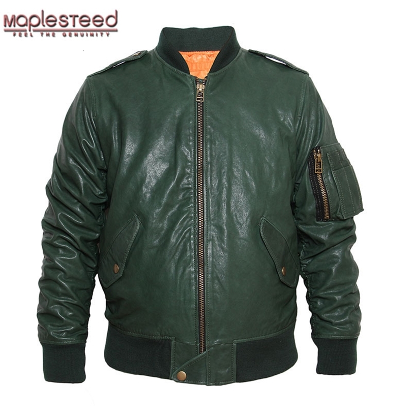 

MAPLESTEED M86 Flight Jacket Mens Genuine Leather Jacket Men Leather Coat Bomber Jacket Black Wine Red Army Green Plus Size 097 CJ191213, Wine red color