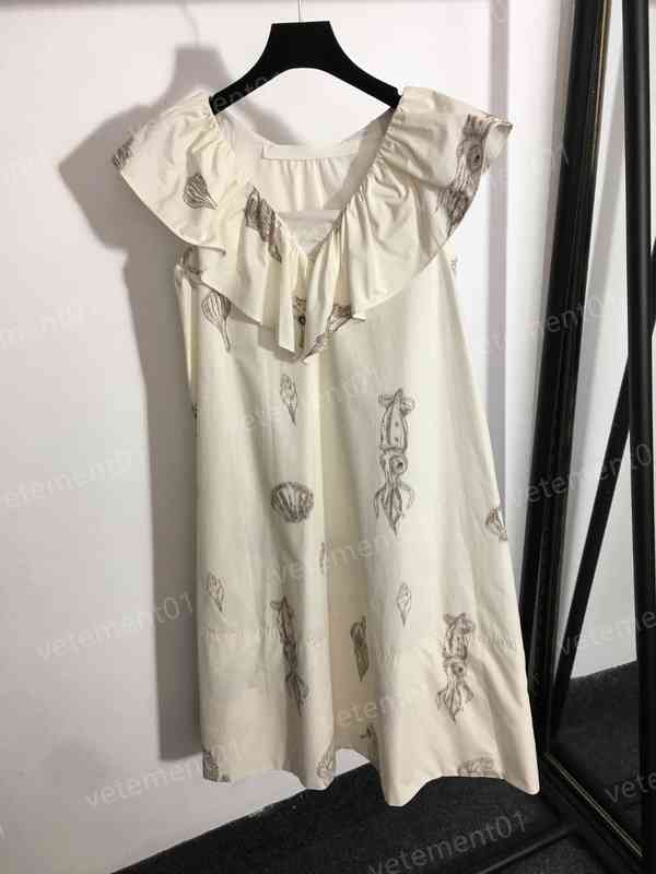 

Womens Dresses Fashion Brand Printed Ruffle-neck Cotton Sleeveless Tank Dress Luxury Dress Designer Women Clothing