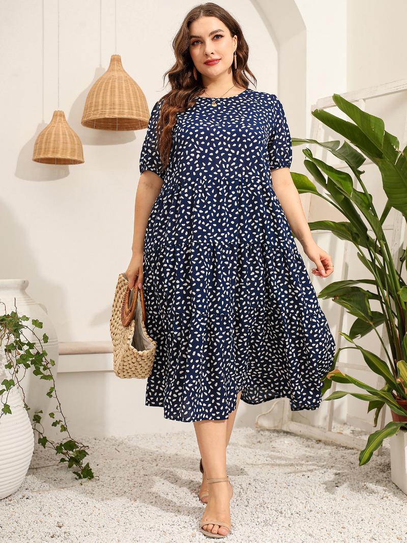 

Plus Size Dresses -5XL Women 2022 Summer Floral Print Casual Loose Dress For Woman Elegant O Neck Ladies Big ClothingPlus, Black