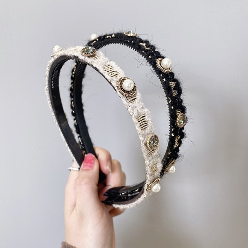 Bandeaux en strass tissés à la main en laine accessoires de cheveux de mode bandeau de perles à jante fine pour femmes bandeau de cheveux sauvage