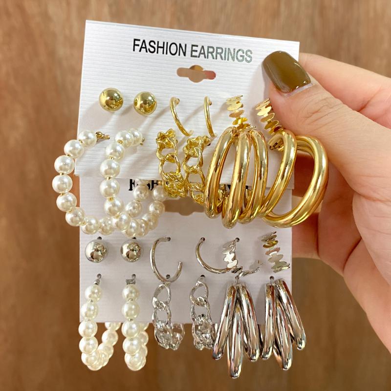 

Dangle & Chandelier Bohemian Gold Silver Geometry Metal Pearl Drop Earrings Set For Women Acrylic 2022 Trend Of EarringsDangle