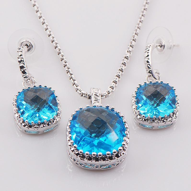 

Earrings & Necklace Simulated Aquamarine Woman 925 Sterling Silver Crystal Pendant Earrings441Earrings, As pic